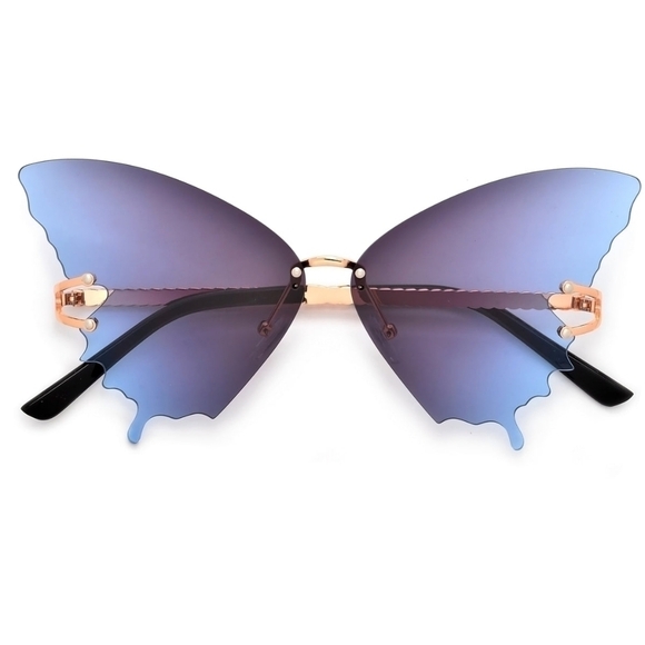 NEW Butterfly Fun Festival Blue Black Rimless Sunglasses Sunnies - Picture 2 of 9